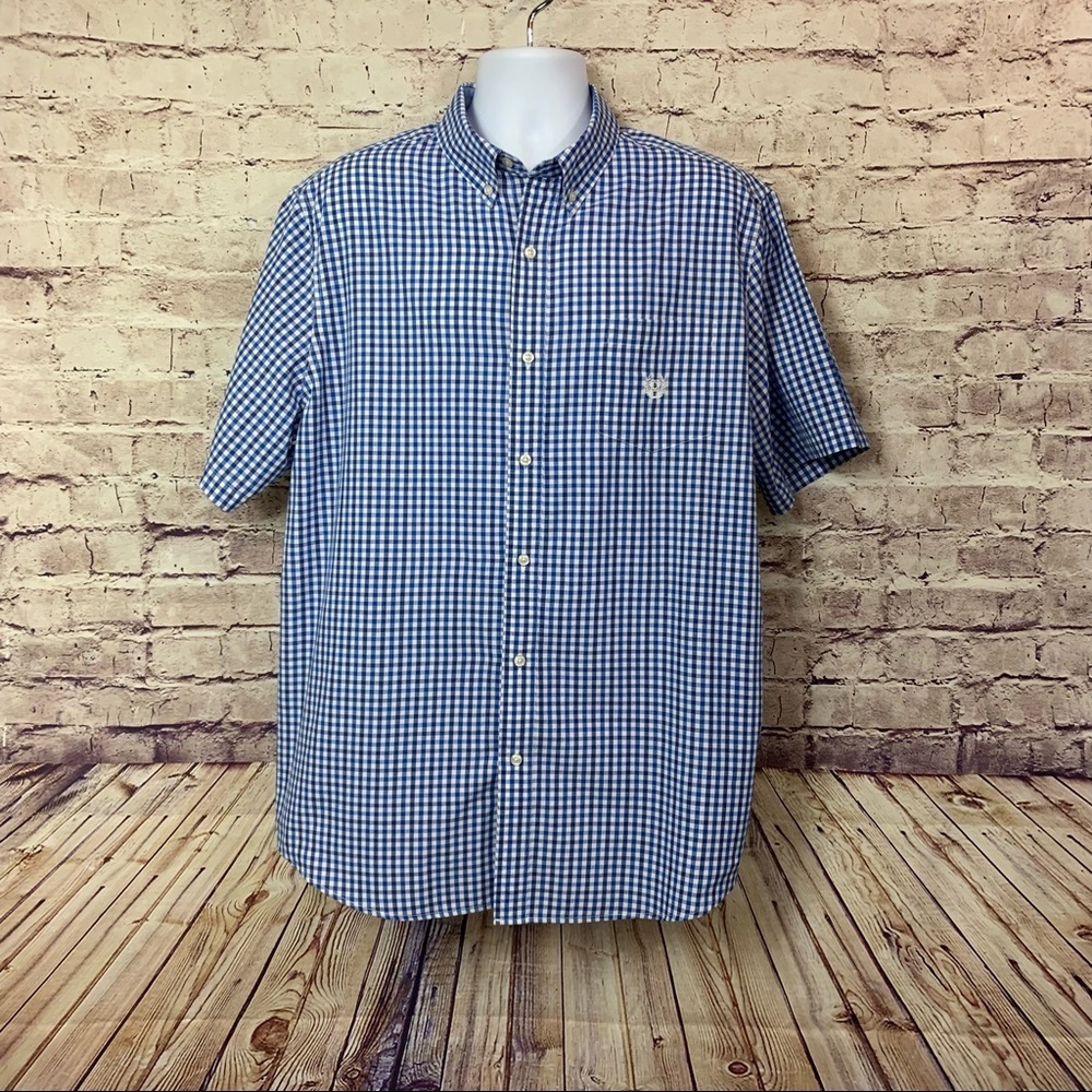 Chaps Mens Blue Check Button Short Sleeve Shirt